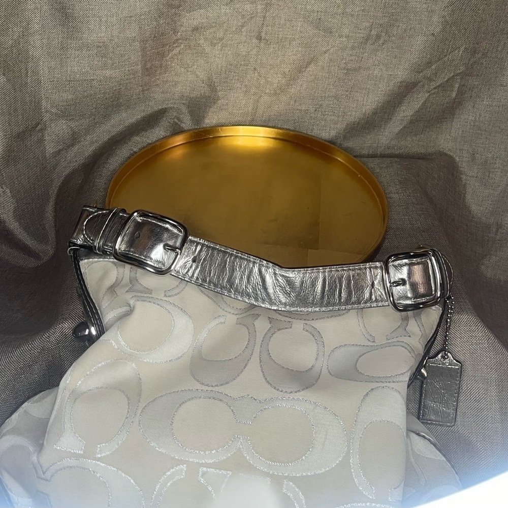 Coach 19758 Peyton White Canvas Signature Metallic Silver hobo bag - Picture 13 of 14